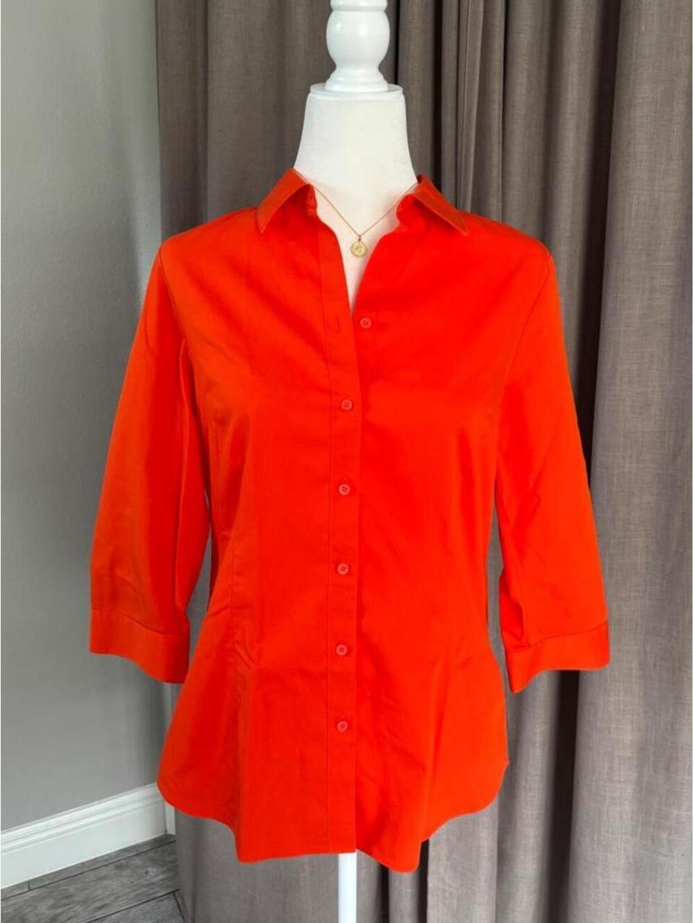 Coldwater Creek Bright Orange Red Fitted Button Up Shirt S